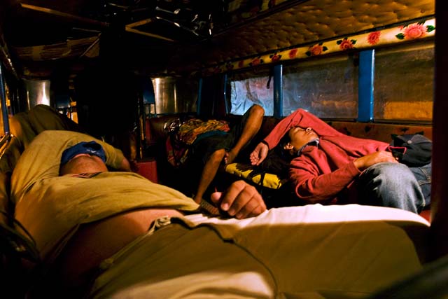Caravan participants get some shuteye inside their jeepneys. From Davao City they set off for Cagayan de Oro City at midnight, a trip that eventually took them 12 hours.